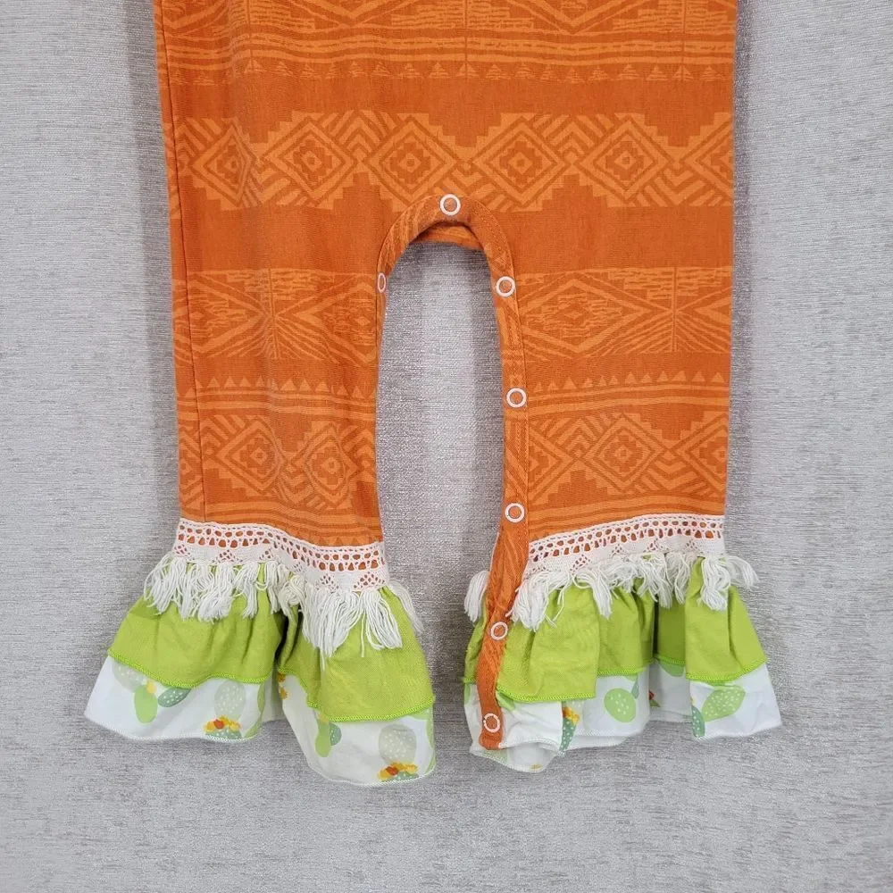 Ricrac & Ruffles Cactus Coture Ruffled Ankle Jumpsuit Romper Girls Size 24mo
